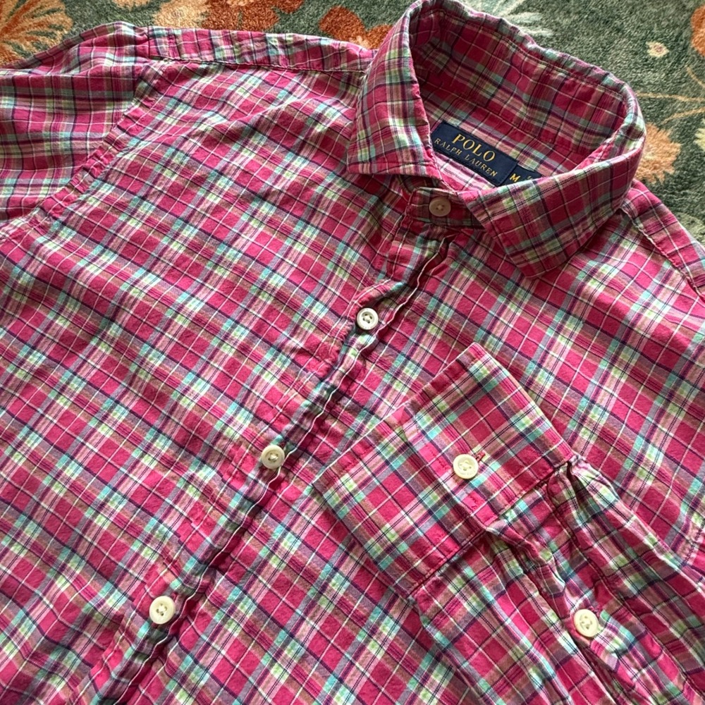 Polo Ralph Lauren Mens Pink Plaid Button Down Shirt Long Sleeve Size M Cotton